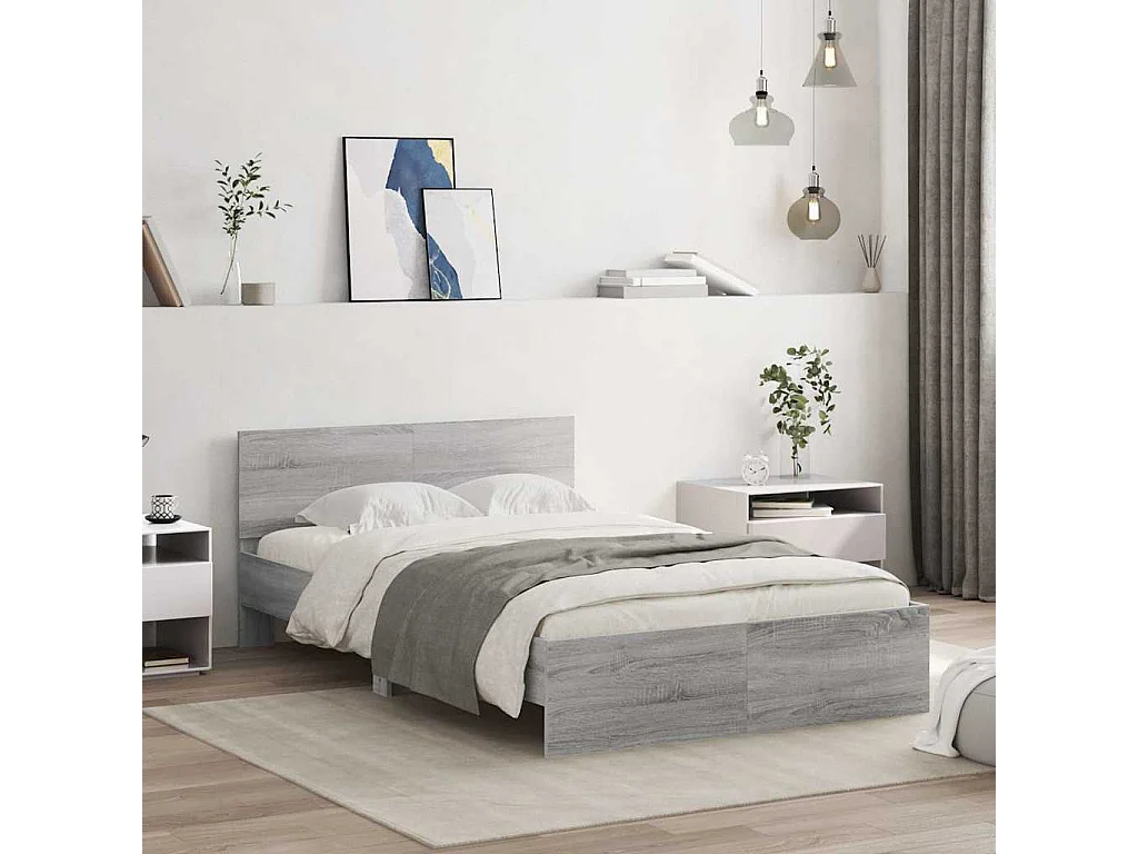 Bedframe met hoofdeinde en LED grijs sonoma eiken 140x200 cm