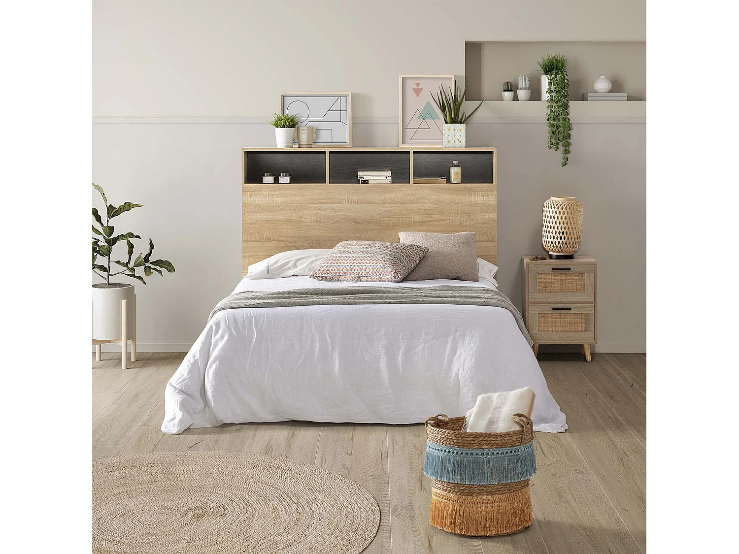 Bedhoofd Zeus 145 cm met opbergruimte Eiken, 2 deuren 9 vakken