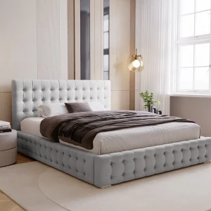 BESILIO Gestoffeerd, gecapitonneerd bed 140×200 Palmo – Chesterfield-bed met opbergruimte, gecapitonneerde knopen – Lichtgrijs BESILIO Gestoffeerd, gecapitonneerd bed 140×200 Palmo – Chesterfield-bed met opbergruimte, gecapitonneerde knopen – Lichtgrijs