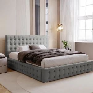 BESILIO Gestoffeerd, gecapitonneerd bed 180×200 Palmo – Chesterfield-bed met opbergruimte, gecapitonneerde knopen – Grijs BESILIO Gestoffeerd, gecapitonneerd bed 180×200 Palmo – Chesterfield-bed met opbergruimte, gecapitonneerde knopen – Grijs