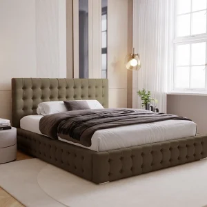 BESILIO Gestoffeerd, gecapitonneerd bed 180×200 Palmo – Chesterfield-bed met opbergruimte, gecapitonneerde knopen – Bruin BESILIO Gestoffeerd, gecapitonneerd bed 180×200 Palmo – Chesterfield-bed met opbergruimte, gecapitonneerde knopen – Bruin