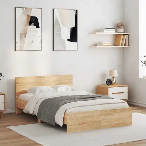 Bedframe met hoofdeinde en LED sonoma eikenkleurig 140×190 cm