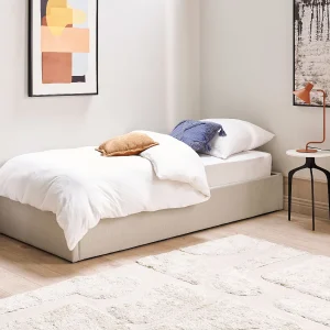 Bed met opbergruimte stof beige 90 x 200 cm DINAN