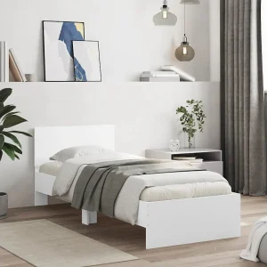 Bedframe met hoofdbord en LED-verlichting wit 90×190 cm