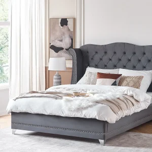 Bed fluweel grijs 180 x 200 cm AYETTE Bed fluweel grijs 180 x 200 cm AYETTE