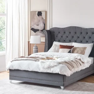 Bed fluweel grijs 160 x 200 cm AYETTE Bed fluweel grijs 160 x 200 cm AYETTE