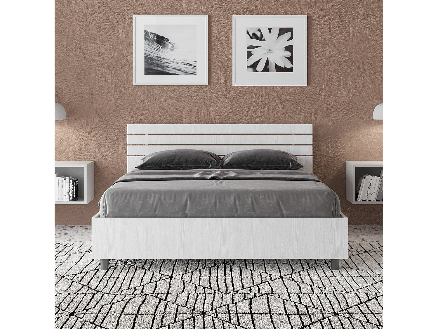 Bed 140x200 met opbergruimte rechte bedhoofd met laatten eiken wit Ankel