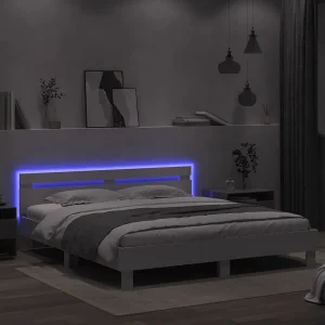 Bedframe met hoofdeinde en LED-verlichting wit 160×200 cm Bedframe met hoofdeinde en LED-verlichting wit 160×200 cm