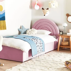 Bed met opbergruimte fluweel roze 90 x 200 cm ANET Bed met opbergruimte fluweel roze 90 x 200 cm ANET