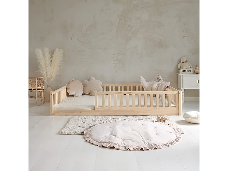 Bed 140x190 inclusief bedhek en lattenbodem met 1 cm poten Agnès Hout