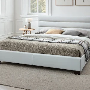 Bed 160 x 200 cm van wit kunstleer met matras – FAUSTIN Bed 160 x 200 cm van wit kunstleer met matras – FAUSTIN