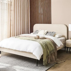 Bed Bouclé FLAYAT 160 x 200 cm Lichtbeige Bed Bouclé FLAYAT 160 x 200 cm Lichtbeige