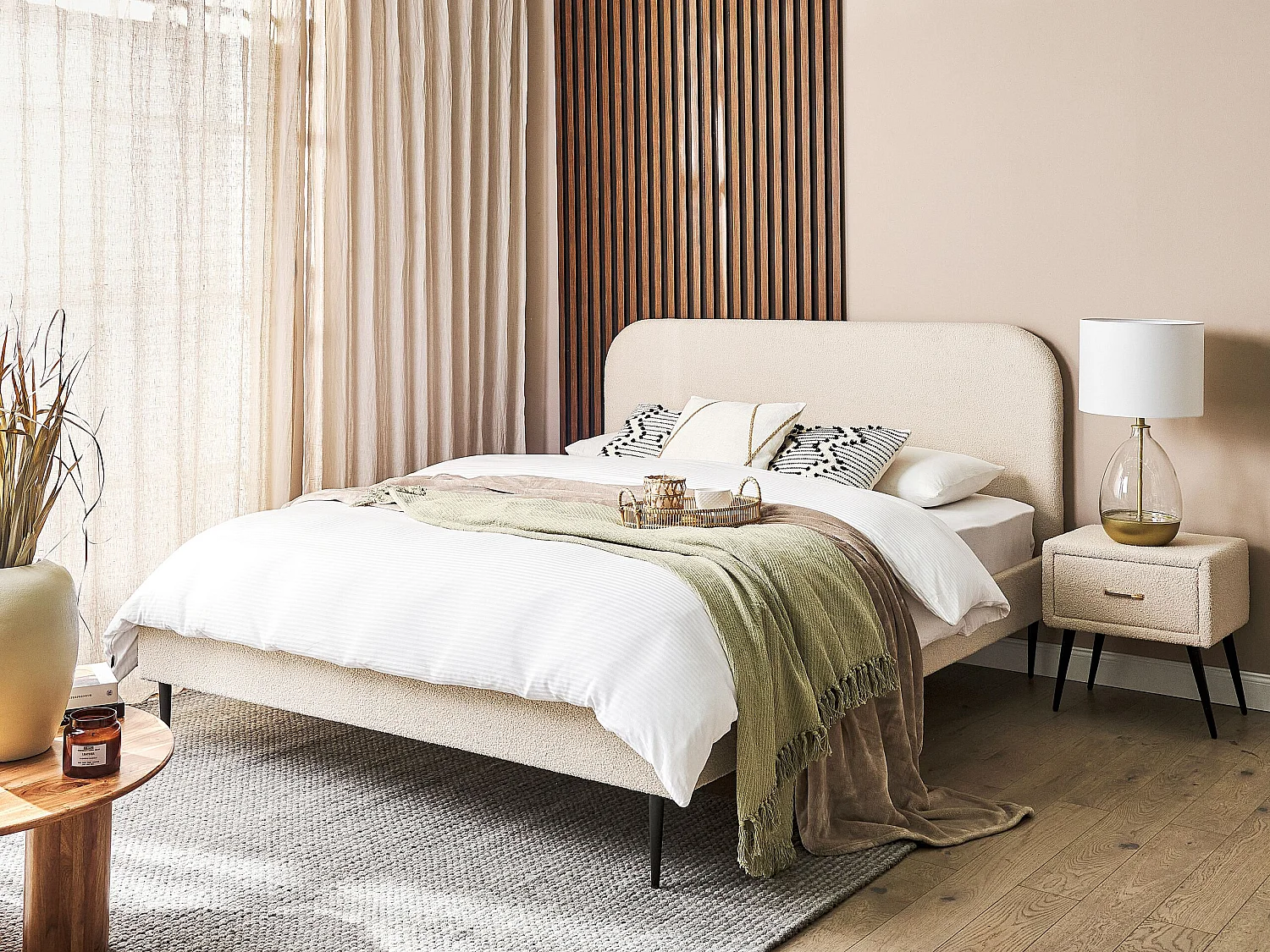 Bed Bouclé FLAYAT 160 x 200 cm Lichtbeige