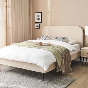 Bed Bouclé FLAYAT 140 x 200 cm Lichtbeige Bed Bouclé FLAYAT 140 x 200 cm Lichtbeige