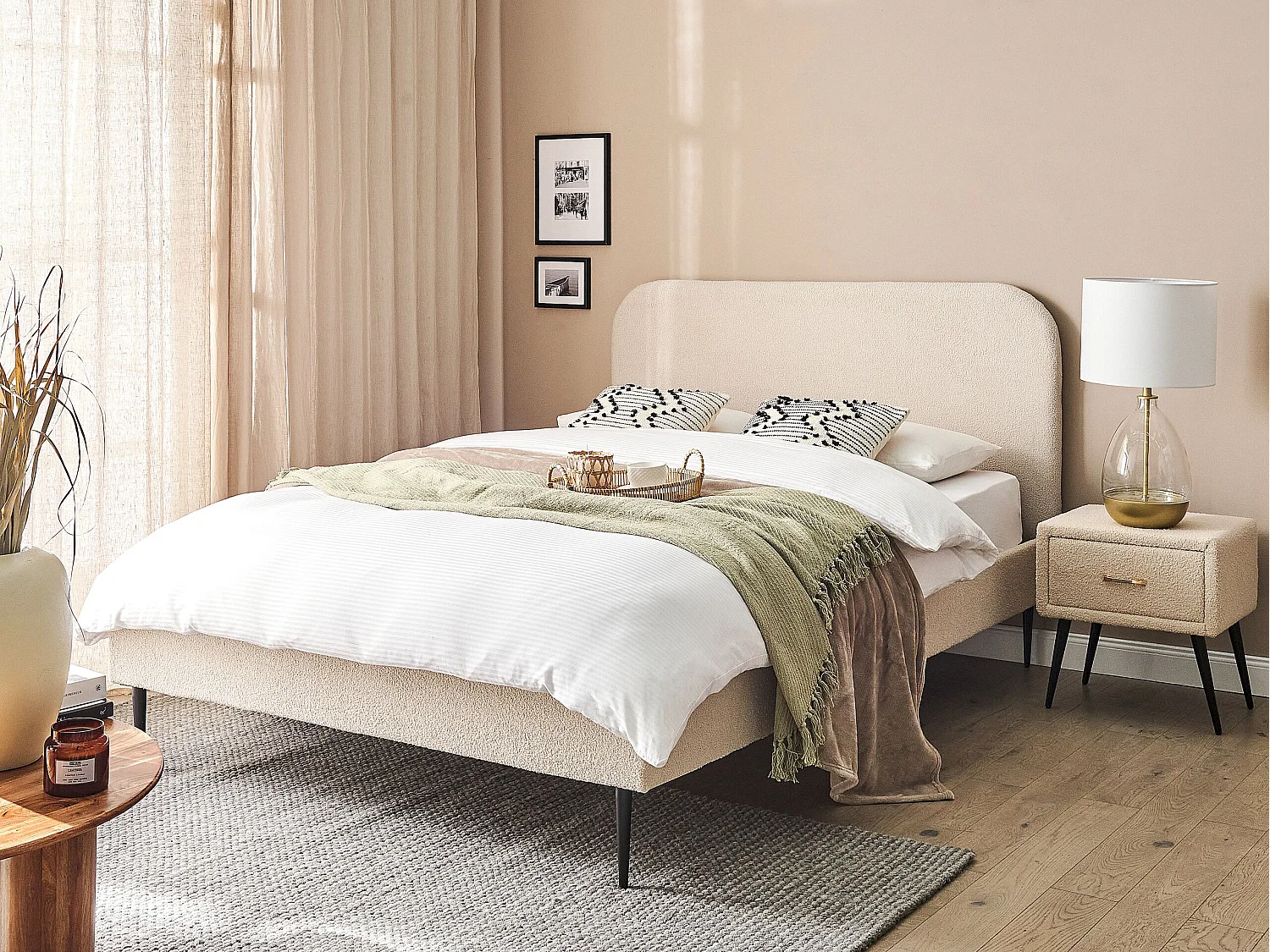 Bed Bouclé FLAYAT 140 x 200 cm Lichtbeige