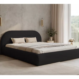 BESILIO Modern bed met opbergruimte 200×200 Apolline – bed met afgerond hoofdbord, zachte pluche stof – Zwart
