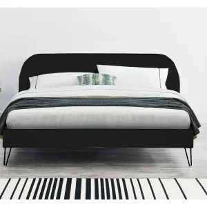 Bed van Zwart Fluweel 160×200 cm PHOENIX Zwarte Pootjes met Pinnen Bed van Zwart Fluweel 160×200 cm PHOENIX Zwarte Pootjes met Pinnen
