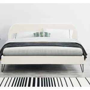 Beige fluwelen bed 140 x 190 cm PHOENIX met zwarte haarspeldpoten Beige fluwelen bed 140 x 190 cm PHOENIX met zwarte haarspeldpoten