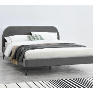 Bed van grijze fluweel & zwarte poten 160×200 cm PHOENIX Bed van grijze fluweel & zwarte poten 160×200 cm PHOENIX