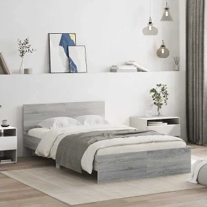 Bedframe met hoofdeinde en LED grijs sonoma eiken 120×200 cm Bedframe met hoofdeinde en LED grijs sonoma eiken 120×200 cm