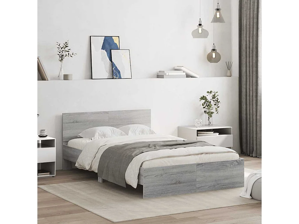 Bedframe met hoofdeinde en LED grijs sonoma eiken 120x200 cm