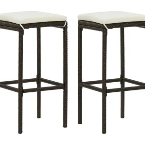Barkrukken met kussens 2 st poly rattan bruin
