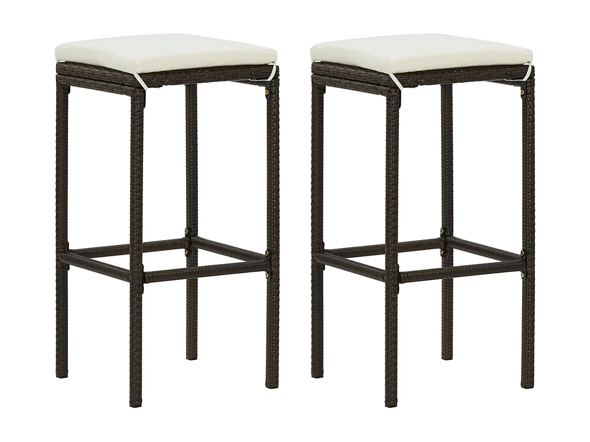 Barkrukken met kussens 2 st poly rattan bruin