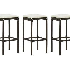 Barkrukken met kussens 3 st poly rattan bruin