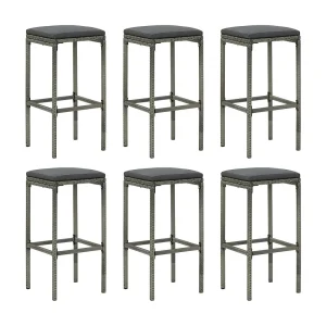 Barkrukken 6 st met kussens poly rattan grijs Barkrukken 6 st met kussens poly rattan grijs