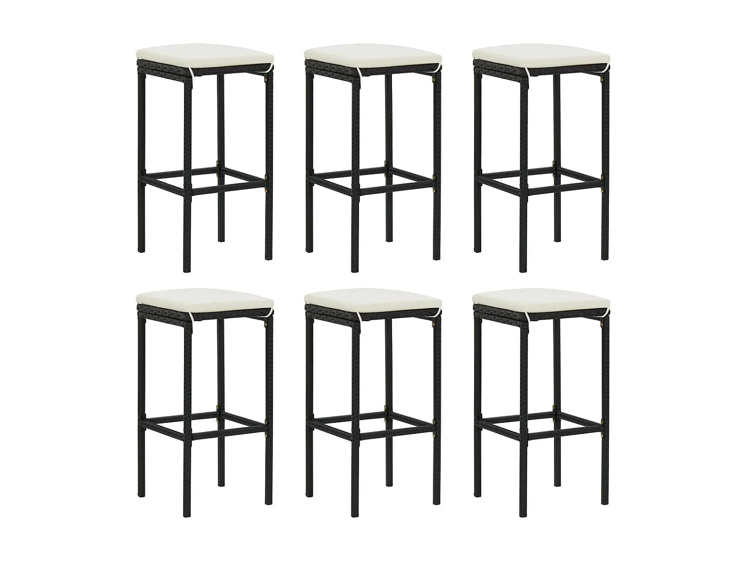 Barkrukken 6 st met kussens poly rattan zwart