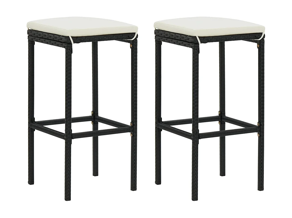 Barkrukken met kussens 2 st poly rattan zwart