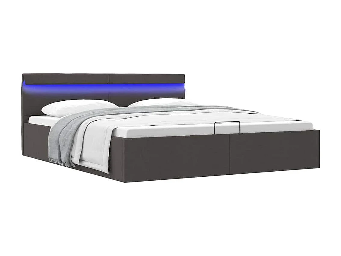 Bedframe met opbergruimte en LED stof donkergrijs 180x200 cm