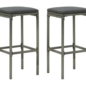 Barkrukken met kussens 2 st poly rattan grijs