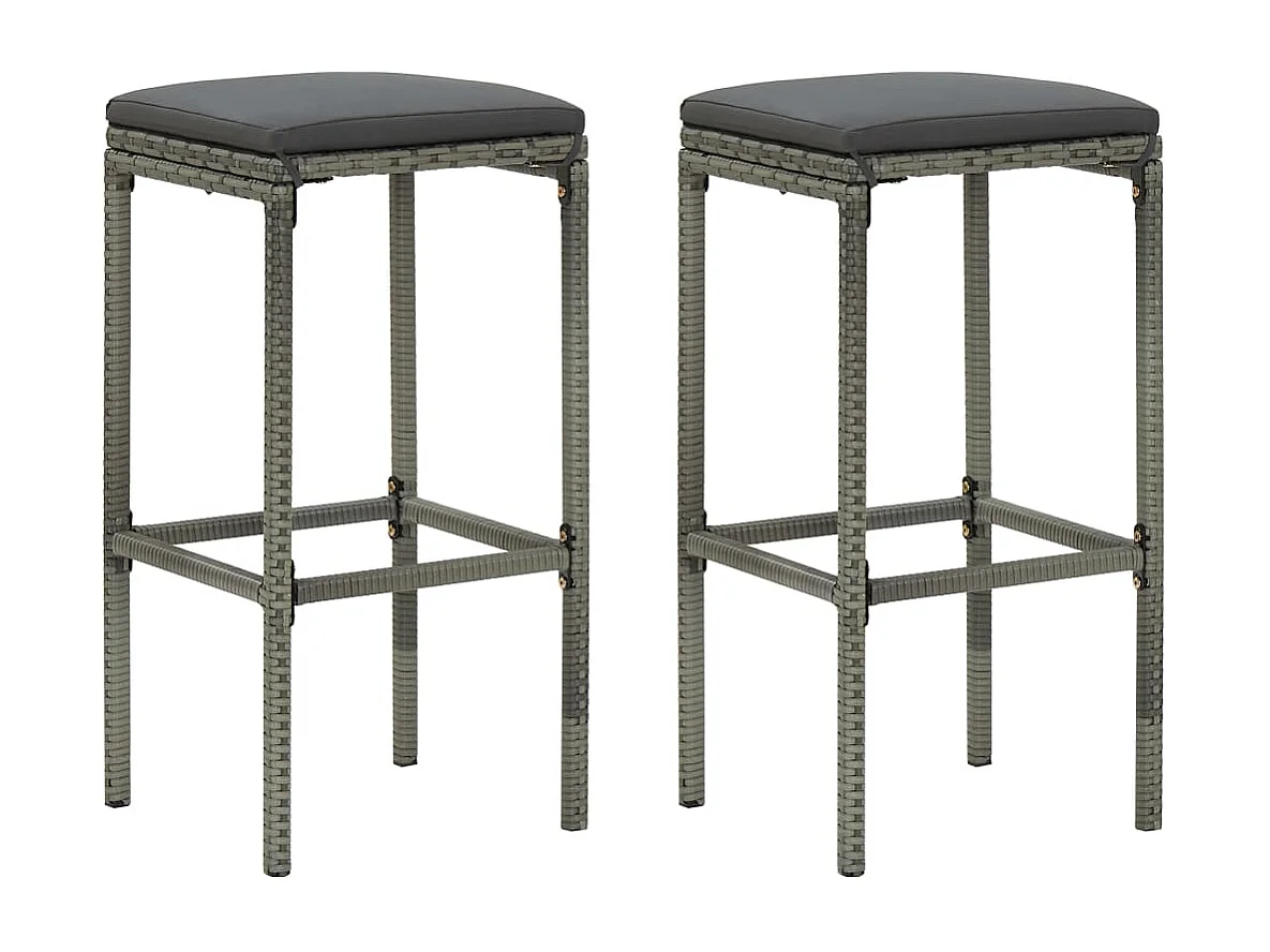 Barkrukken met kussens 2 st poly rattan grijs