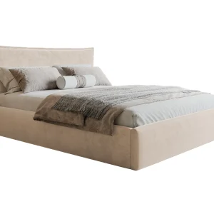 Bed 180×200 Zenito Slim met opbergruimte – hoofdbord in kussenvorm, metalen lattenbodem – Beige (Amor Velvet 4304) Bed 180×200 Zenito Slim met opbergruimte – hoofdbord in kussenvorm, metalen lattenbodem – Beige (Amor Velvet 4304)