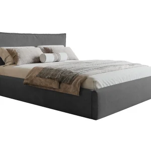 Bed 200×200 Zenito Slim met opbergruimte – hoofdbord in kussenvorm, metalen lattenbodem – Donkergrijs (Amor Velvet 4321)