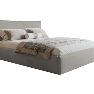 Bed 140×200 Zenito Slim met opbergruimte – hoofdbord in kussenvorm, metalen lattenbodem – Lichtgrijs (Amor Velvet 4318)