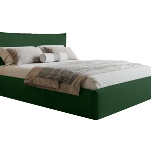 Bed 200×200 Zenito Slim met opbergruimte – hoofdbord in kussenvorm, metalen lattenbodem – Groen (Amor Velvet 4311)