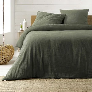 Beddengoed van Katoenen Gaze "Angelia" 240x220cm Khaki Groen 100% Katoen 57 draden/cm² Beddengoed van Katoenen Gaze "Angelia" 240x220cm Khaki Groen 100% Katoen 57 draden/cm²