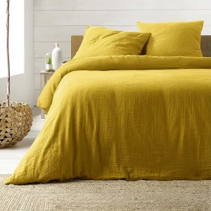 Beddengoed Set 3-delig "Angelia" 240x220cm Geel van Zacht en Comfortabel Katoenen Gaas Beddengoed Set 3-delig "Angelia" 240x220cm Geel van Zacht en Comfortabel Katoenen Gaas