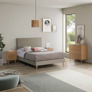 Beklede basis + Aura hoofdeinde 160×200 cm Beige Beklede basis + Aura hoofdeinde 160×200 cm Beige