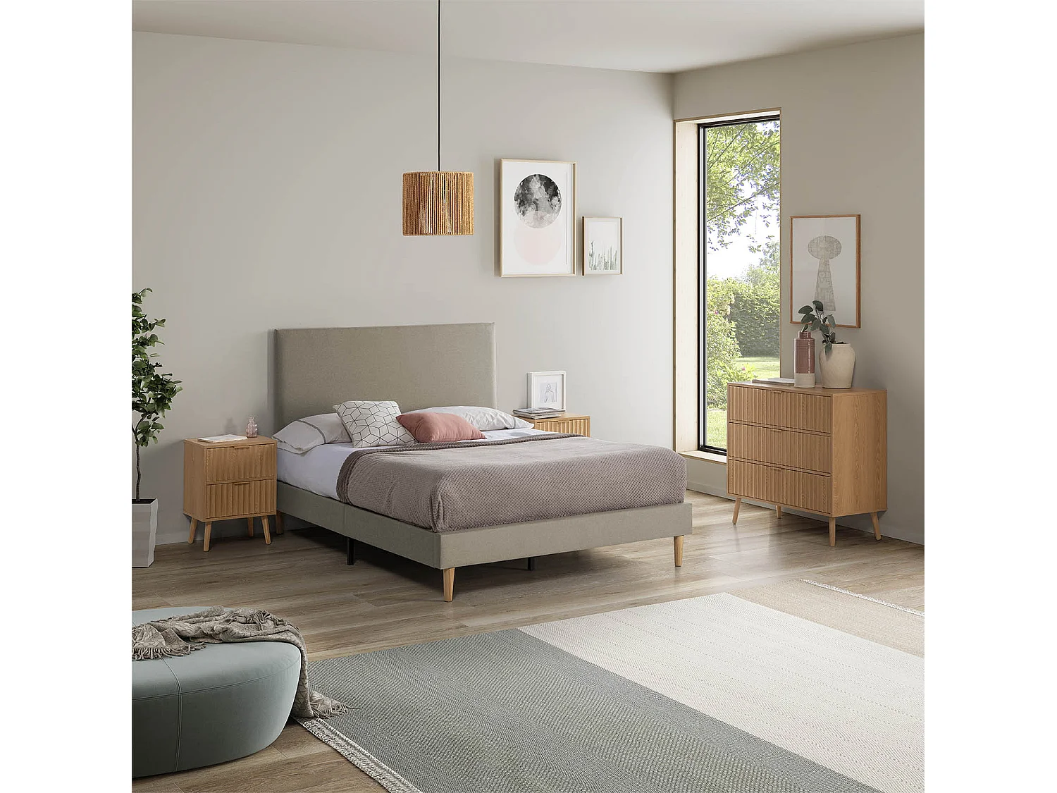 Beklede basis + Aura hoofdeinde 160x200 cm Beige