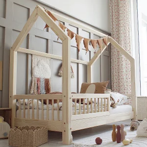 Bed 90×190 met barrière en lattenbodem met 10 cm poten Sofia Bois Bed 90×190 met barrière en lattenbodem met 10 cm poten Sofia Bois