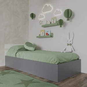 Bed Malmo, 200 x 90 cm, schuimmatras inbegrepen, Wit eiken/Antraciet