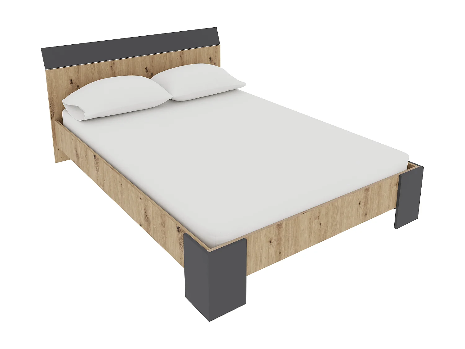 Bed Pedro, 200 x 140 cm, schuimmatras inbegrepen, Artisan eiken/Antraciet