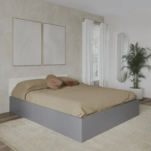 Bed Malmo, 200 x 160 cm, schuimmatras inbegrepen, Wit eiken/Antraciet Bed Malmo, 200 x 160 cm, schuimmatras inbegrepen, Wit eiken/Antraciet