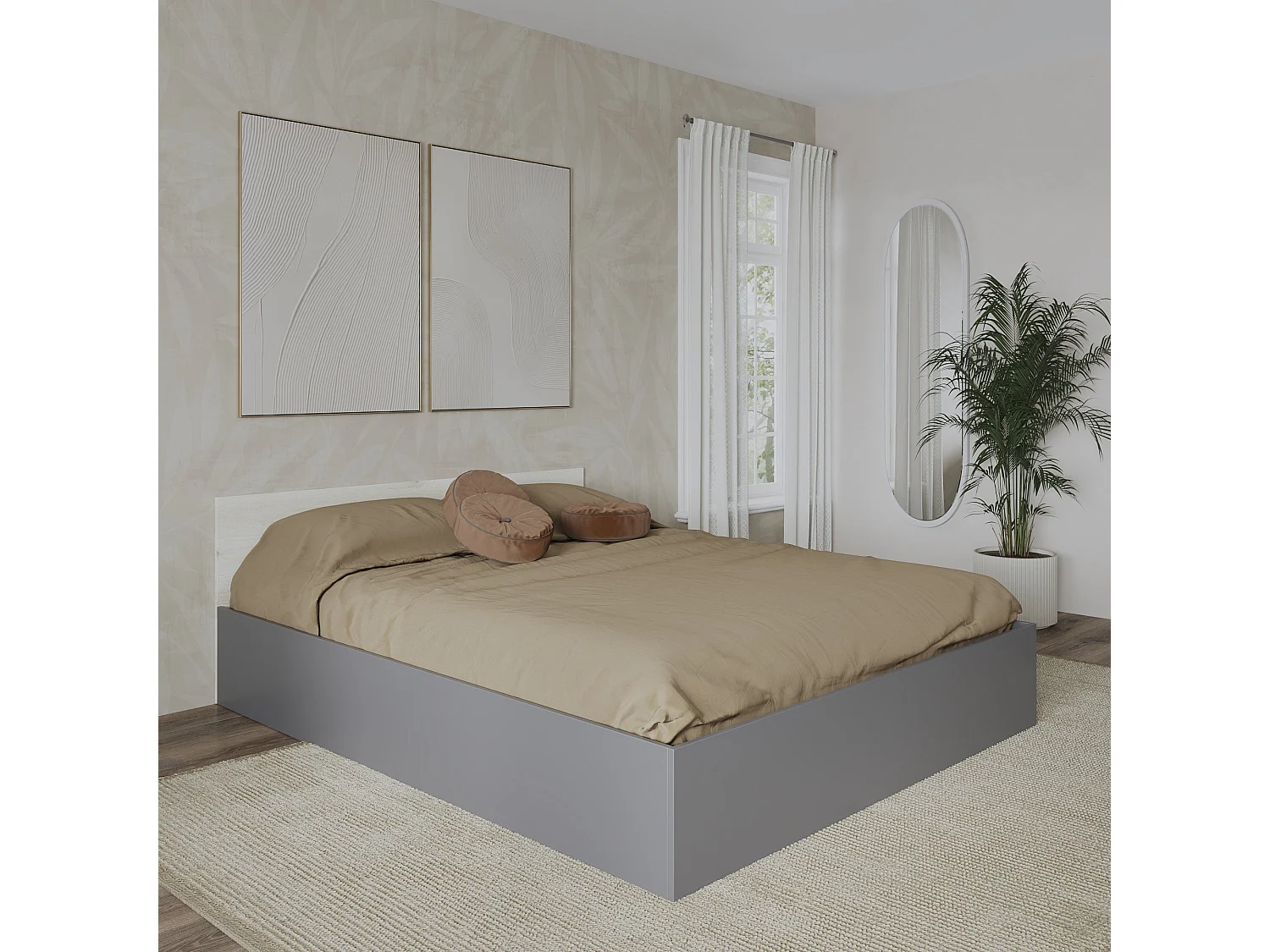 Bed Malmo, 200 x 160 cm, schuimmatras inbegrepen, Wit eiken/Antraciet