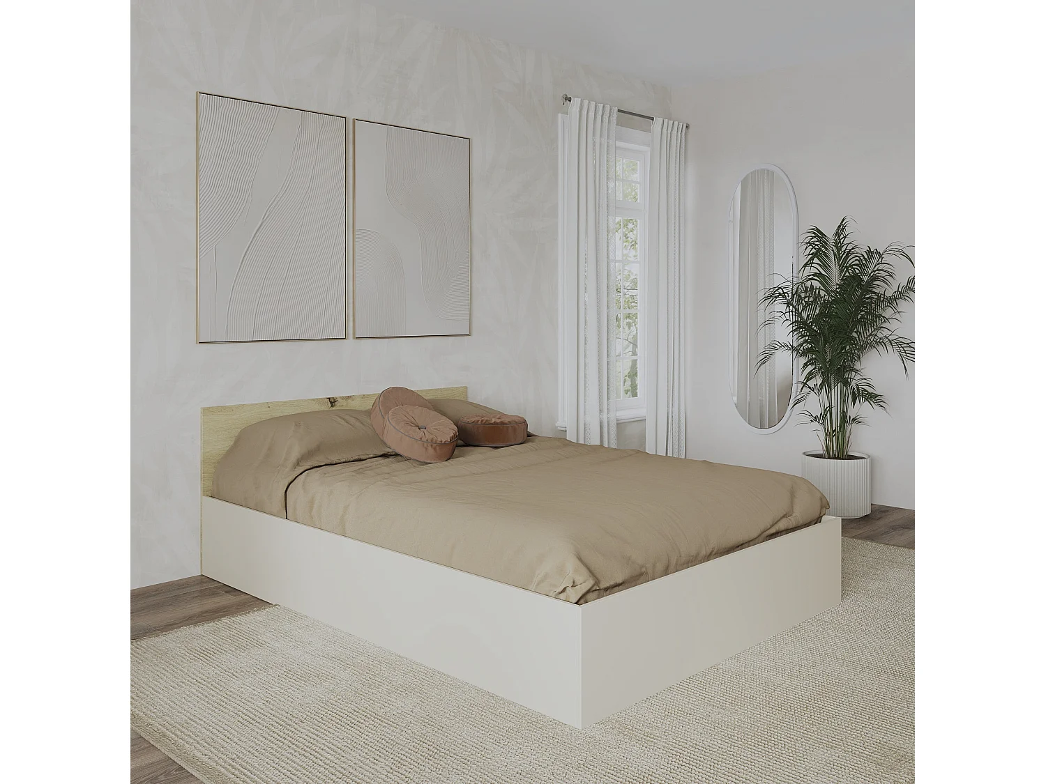 Bed Malmo, 200 x 140 cm, schuimmatras inbegrepen, Artisan eiken/Klei