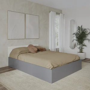 Bed Malmo, 200 x 140 cm, schuimmatras inbegrepen, Wit eiken/Antraciet Bed Malmo, 200 x 140 cm, schuimmatras inbegrepen, Wit eiken/Antraciet