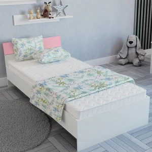Bed Leco, 200 x 90 cm, schuimmatras inbegrepen, Wit/Rozee Bed Leco, 200 x 90 cm, schuimmatras inbegrepen, Wit/Rozee